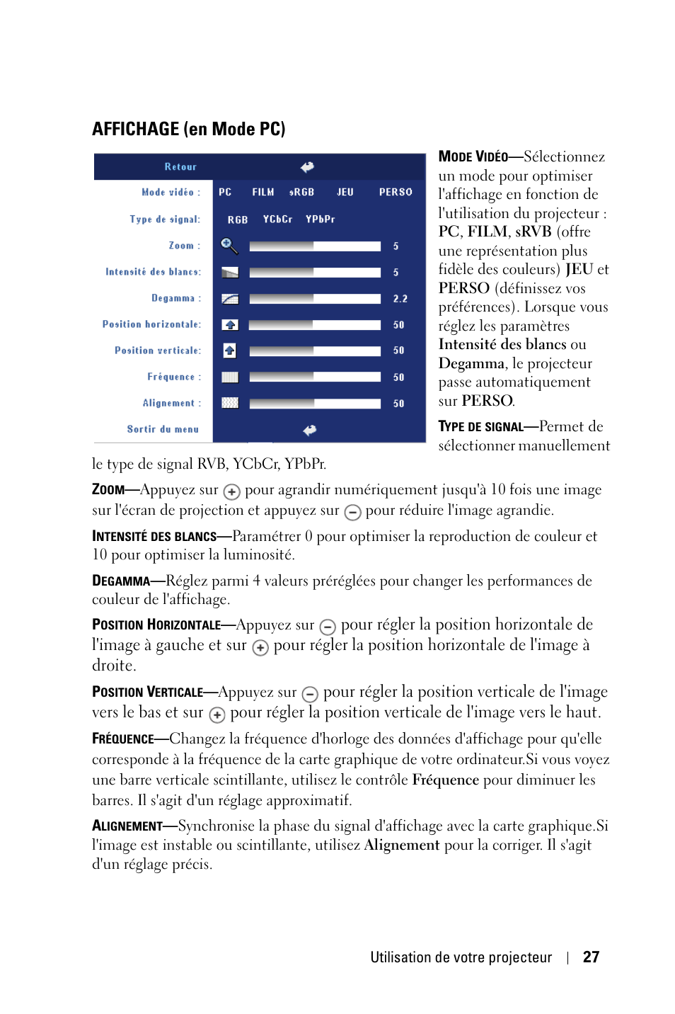 Affichage (en mode pc) | Dell 2400MP User Manual | Page 107 / 346