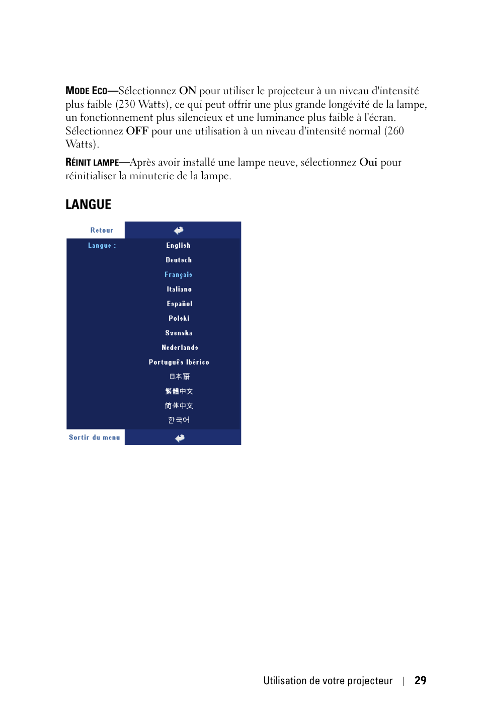 Langue | Dell 2400MP User Manual | Page 109 / 346