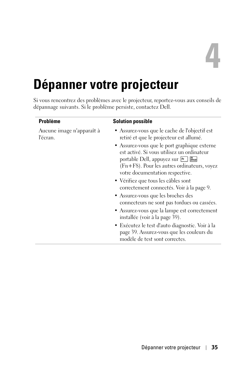 Dépanner votre projecteur | Dell 2400MP User Manual | Page 115 / 346