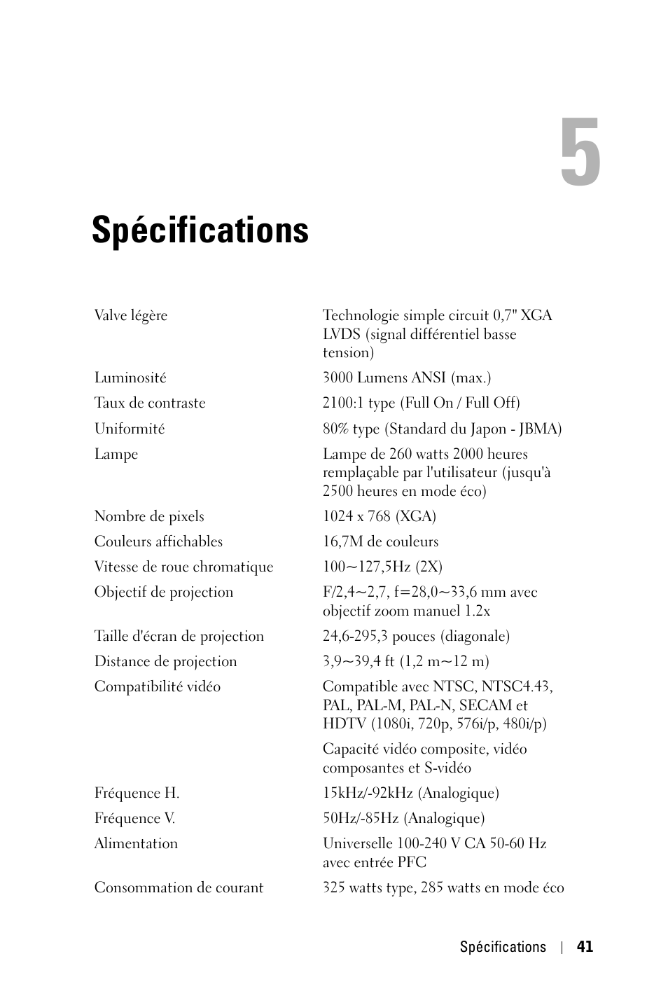 Spécifications | Dell 2400MP User Manual | Page 121 / 346