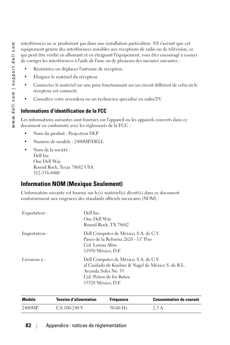 Information nom (mexique seulement) | Dell 2400MP User Manual | Page 162 / 346