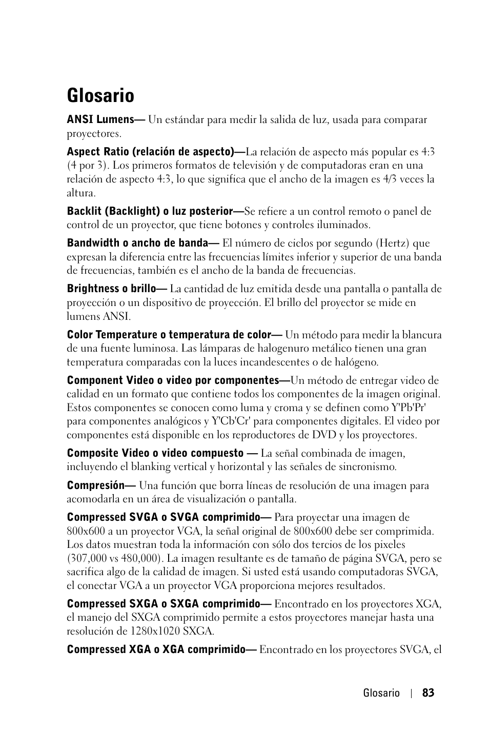 Glosario | Dell 2400MP User Manual | Page 251 / 346