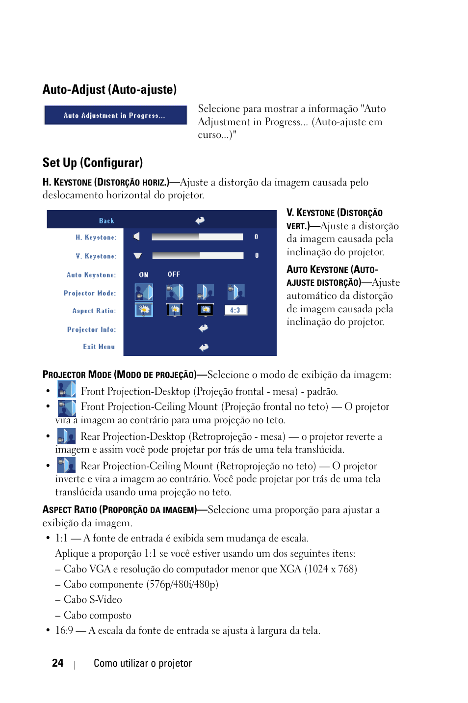 Auto-adjust (auto-ajuste), Set up (configurar) | Dell 2400MP User Manual | Page 280 / 346
