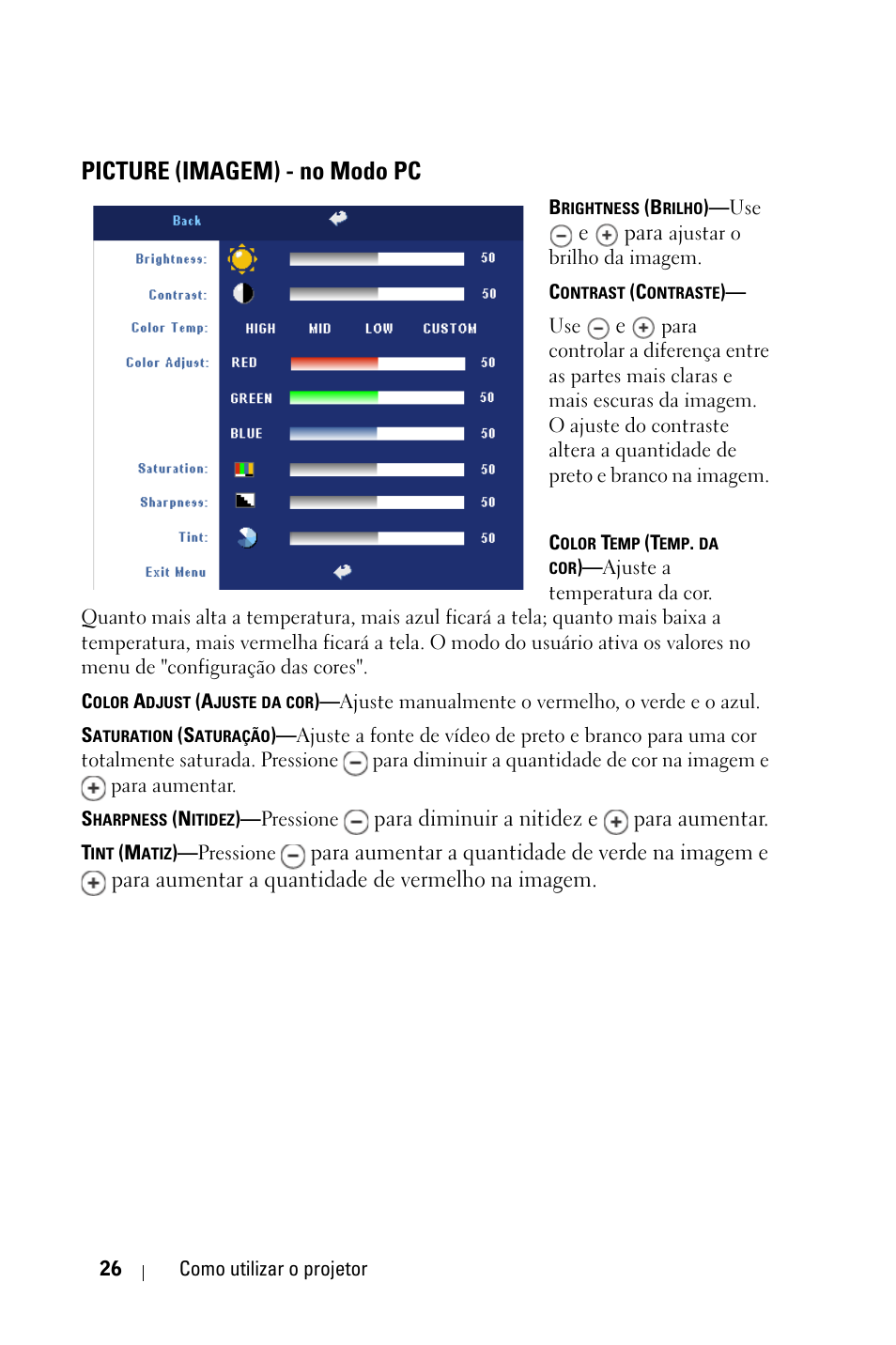 Picture (imagem) - no modo pc | Dell 2400MP User Manual | Page 282 / 346