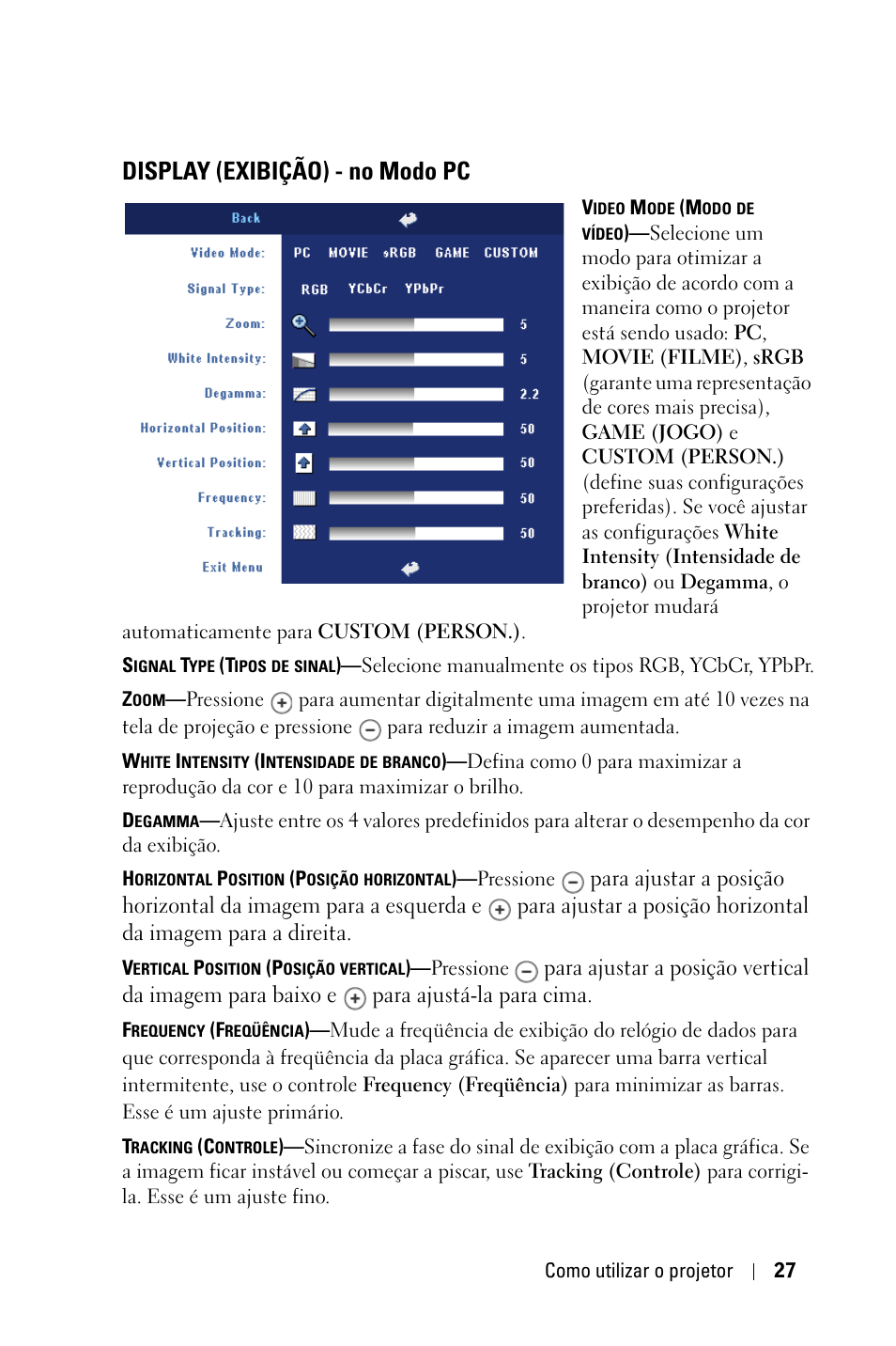 Display (exibição) - no modo pc | Dell 2400MP User Manual | Page 283 / 346