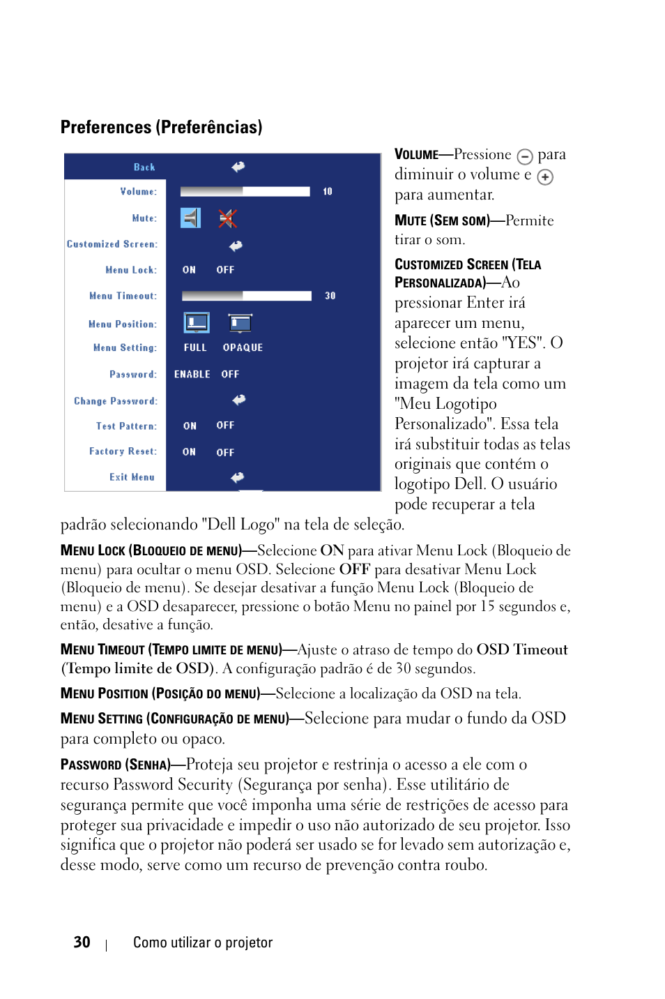 Preferences (preferências) | Dell 2400MP User Manual | Page 286 / 346