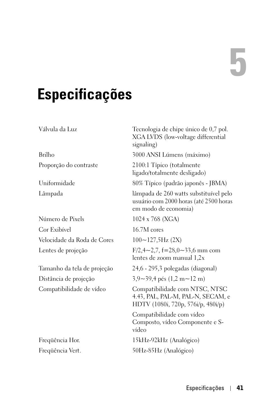 Especificações | Dell 2400MP User Manual | Page 297 / 346