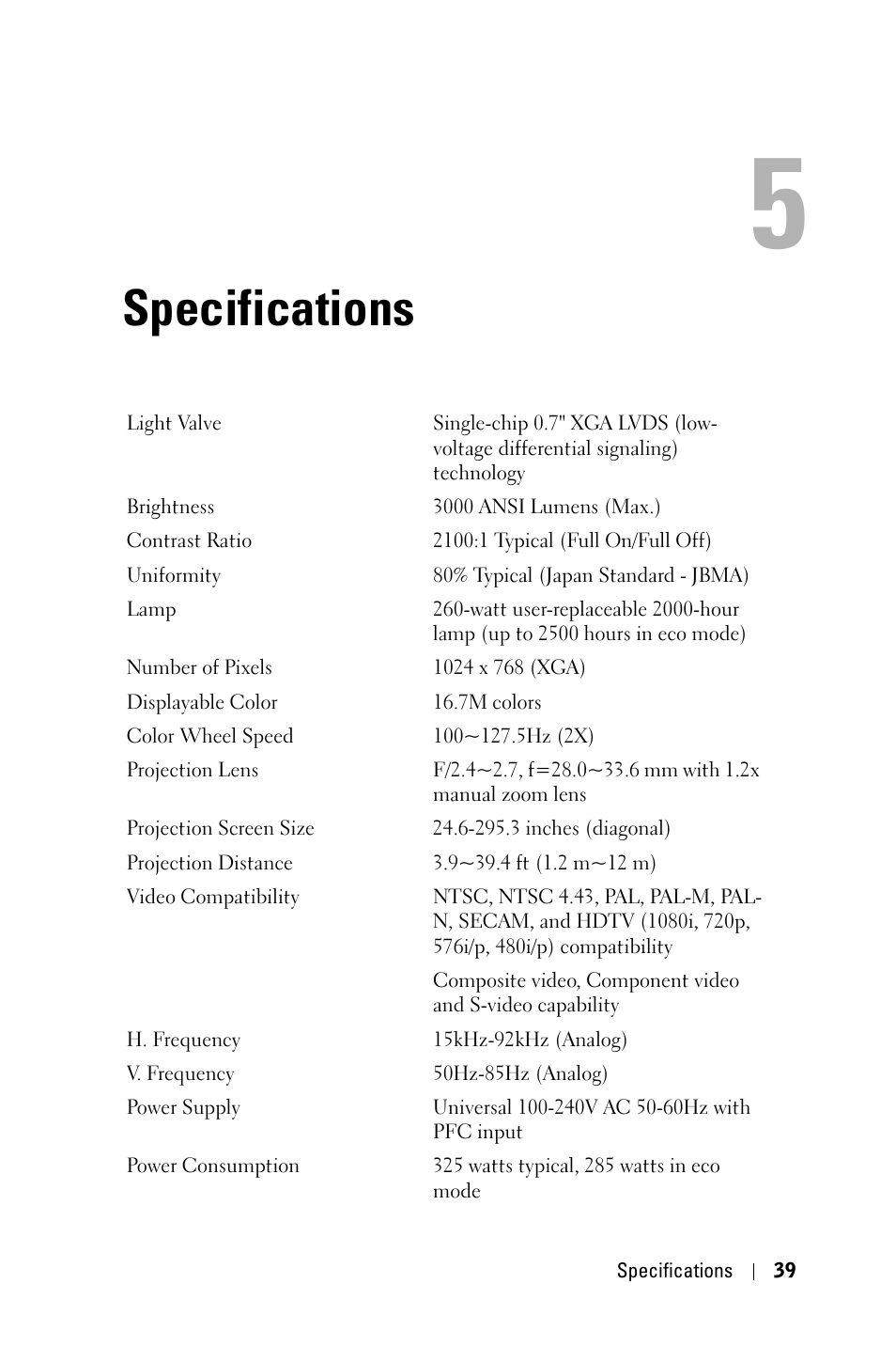 Specifications | Dell 2400MP User Manual | Page 39 / 346