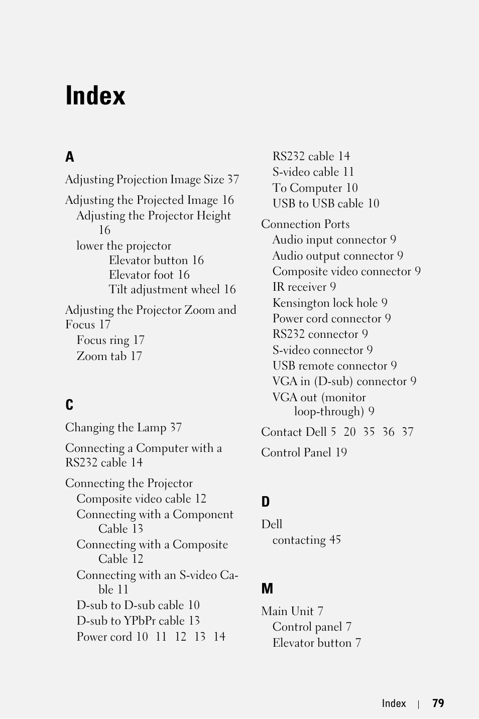 Index | Dell 2400MP User Manual | Page 79 / 346