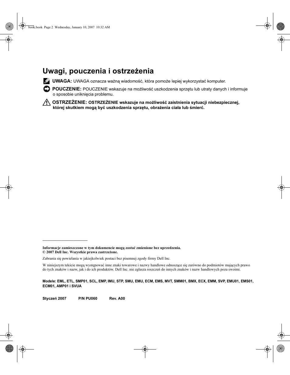 Uwagi, pouczenia i ostrzeżenia | Dell ECX User Manual | Page 128 / 222