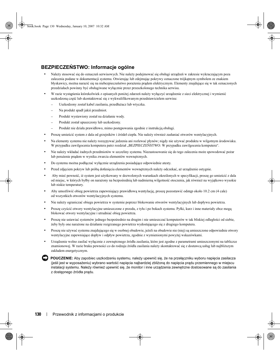 Bezpieczeństwo: informacje ogólne | Dell ECX User Manual | Page 132 / 222