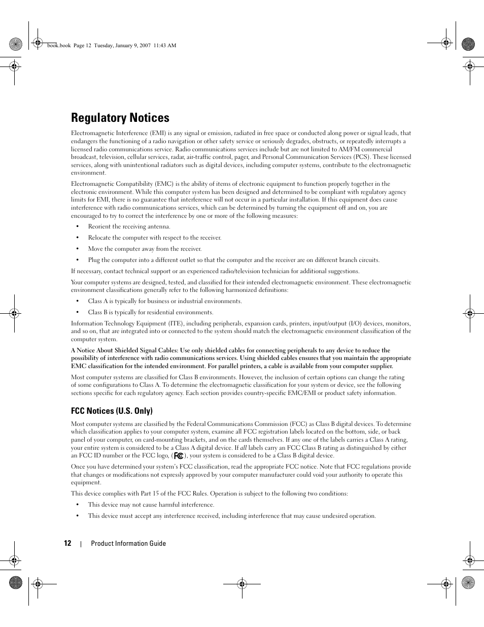 Regulatory notices, Fcc notices (u.s. only) | Dell ECX User Manual | Page 14 / 222