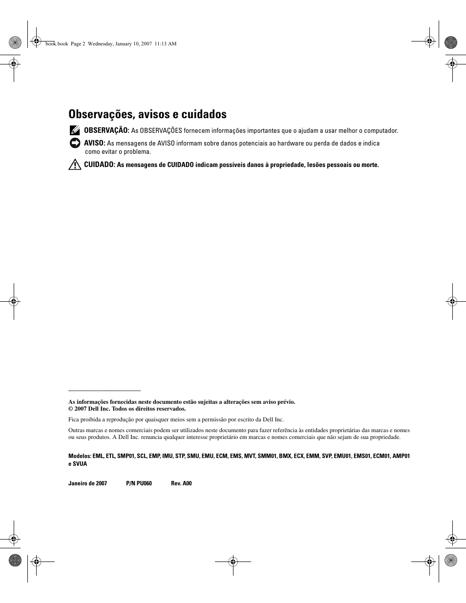 Observações, avisos e cuidados | Dell ECX User Manual | Page 142 / 222