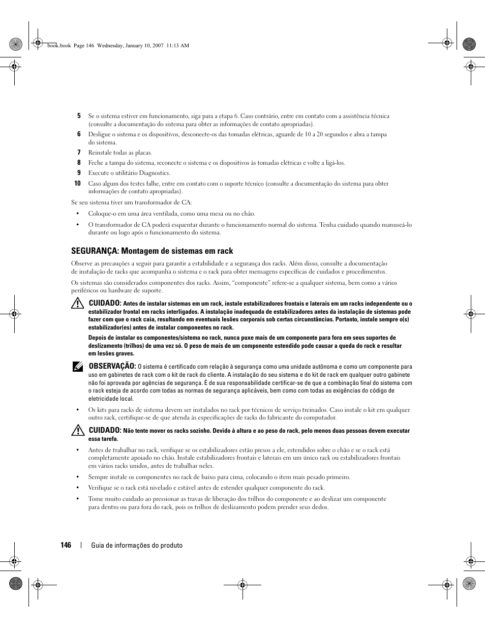 Segurança: montagem de sistemas em rack | Dell ECX User Manual | Page 148 / 222