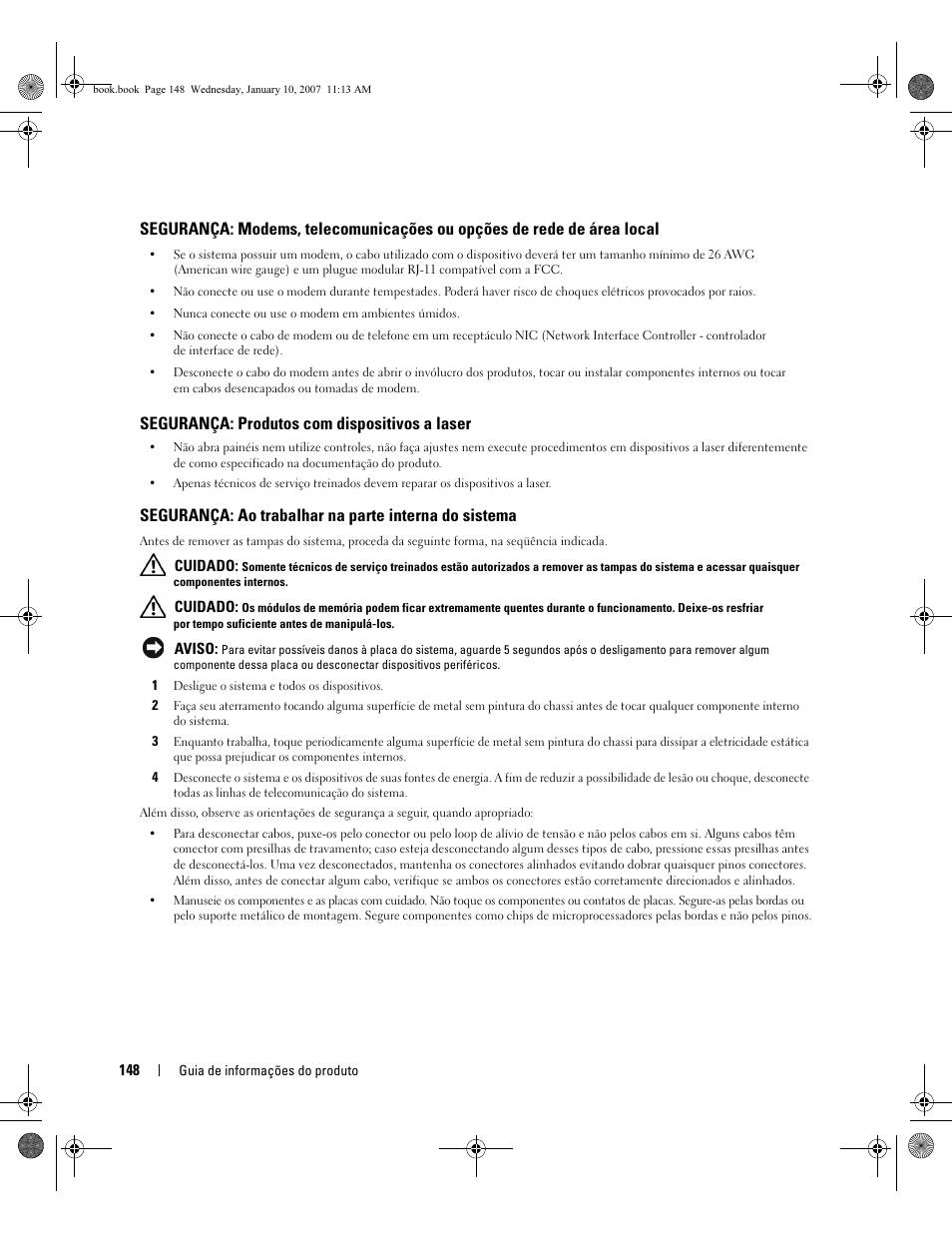 Segurança: produtos com dispositivos a laser | Dell ECX User Manual | Page 150 / 222