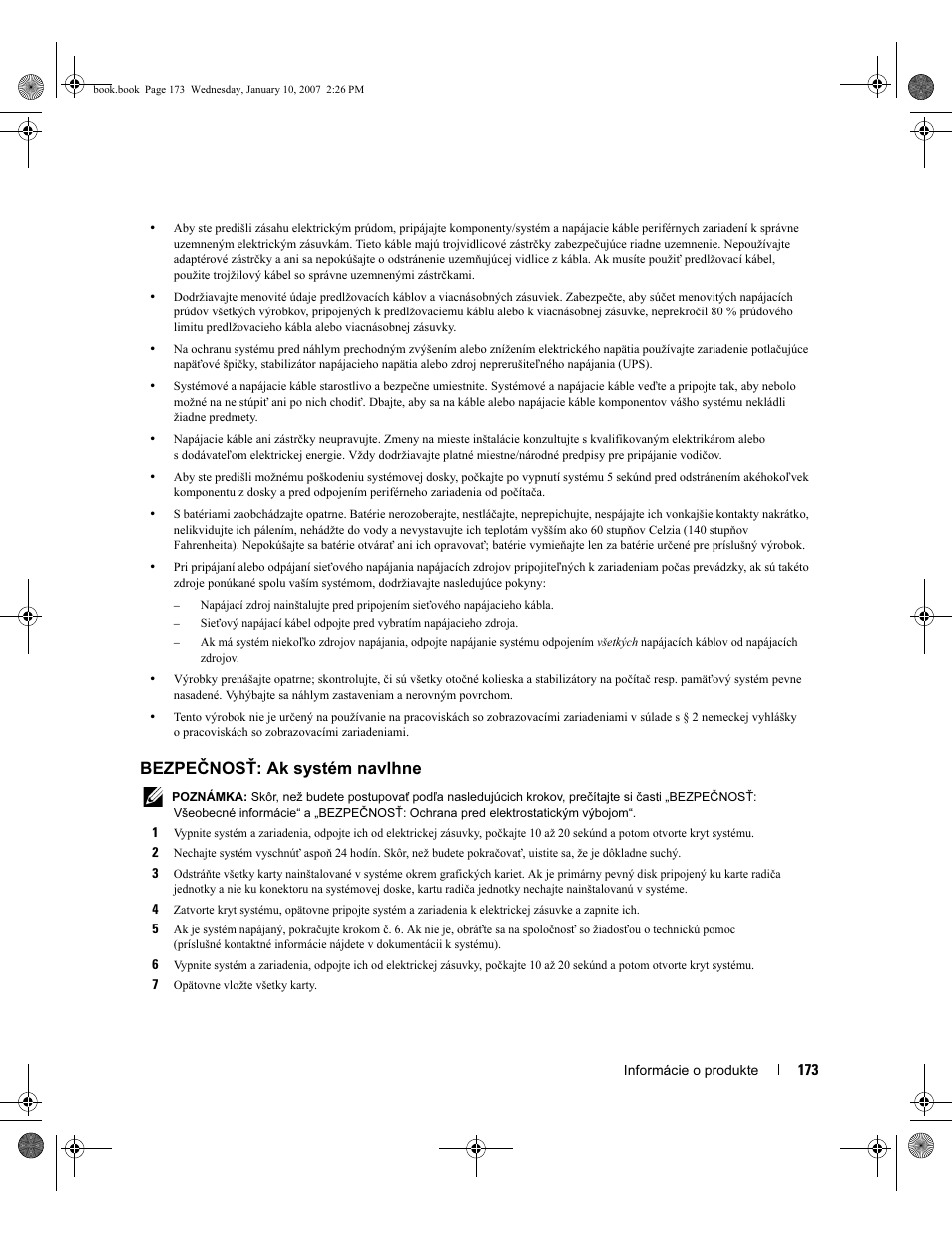 Bezpečnosť: ak systém navlhne | Dell ECX User Manual | Page 175 / 222