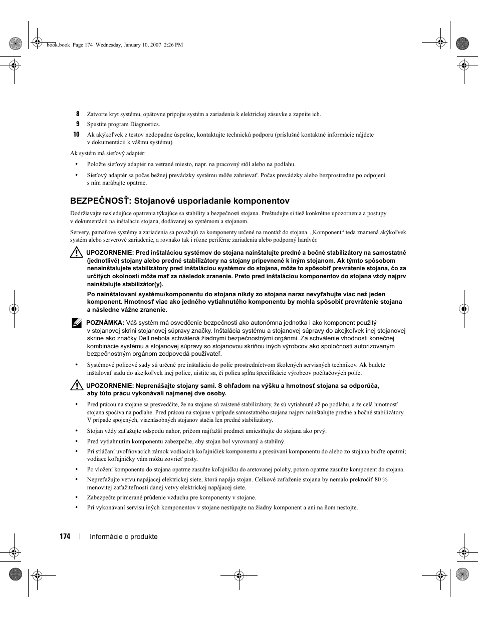 Bezpečnosť: stojanové usporiadanie komponentov | Dell ECX User Manual | Page 176 / 222