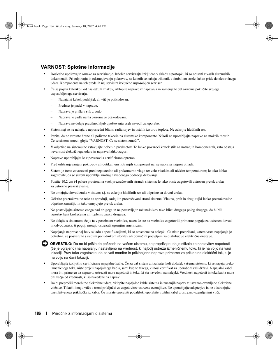 Varnost: splošne informacije | Dell ECX User Manual | Page 188 / 222