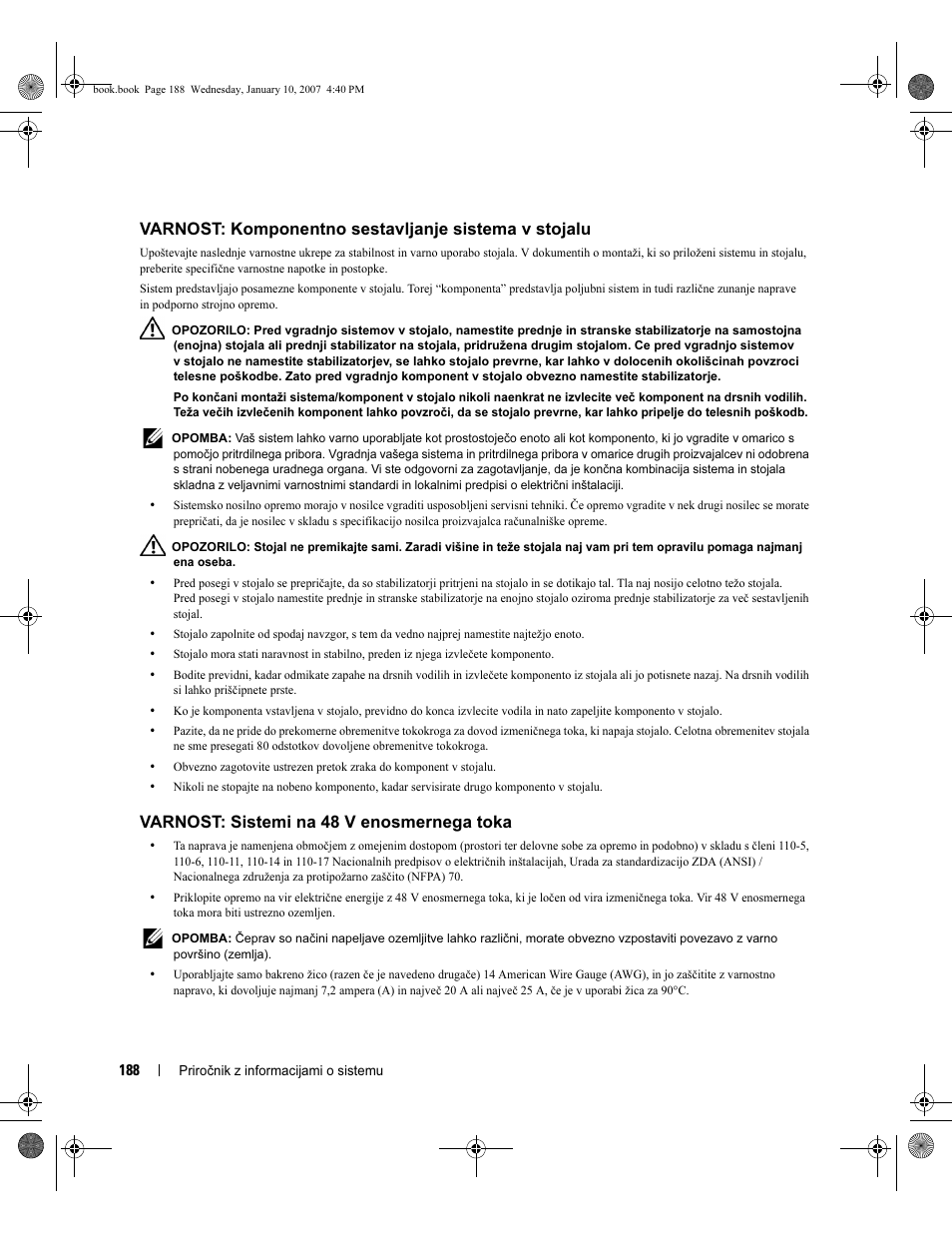 Varnost: sistemi na 48 v enosmernega toka | Dell ECX User Manual | Page 190 / 222