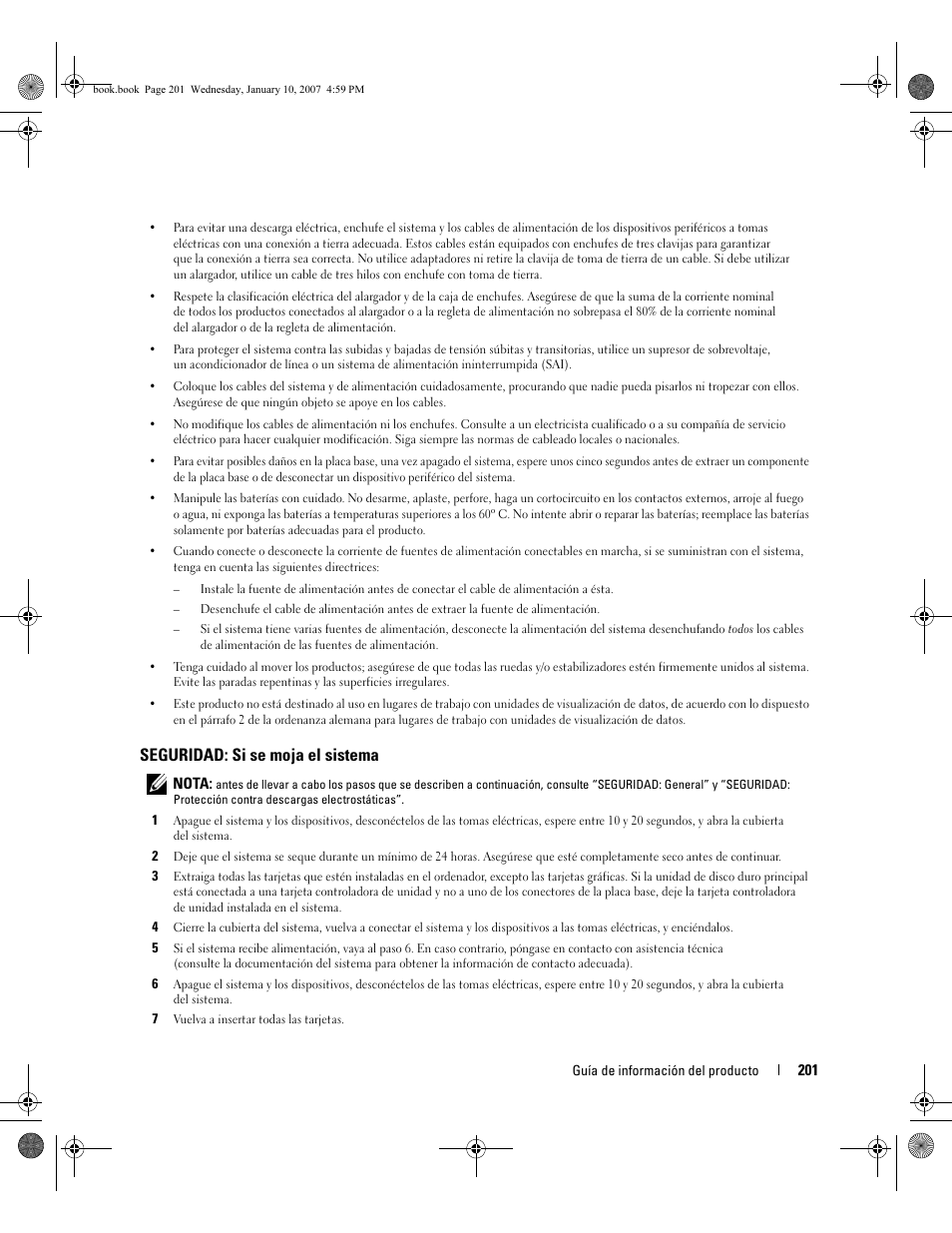 Seguridad: si se moja el sistema | Dell ECX User Manual | Page 203 / 222