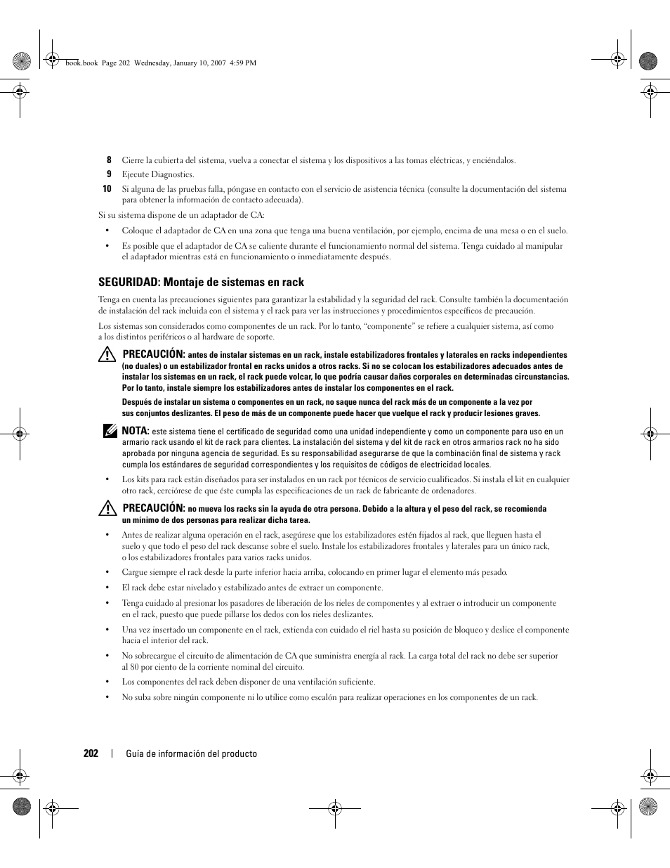 Seguridad: montaje de sistemas en rack | Dell ECX User Manual | Page 204 / 222