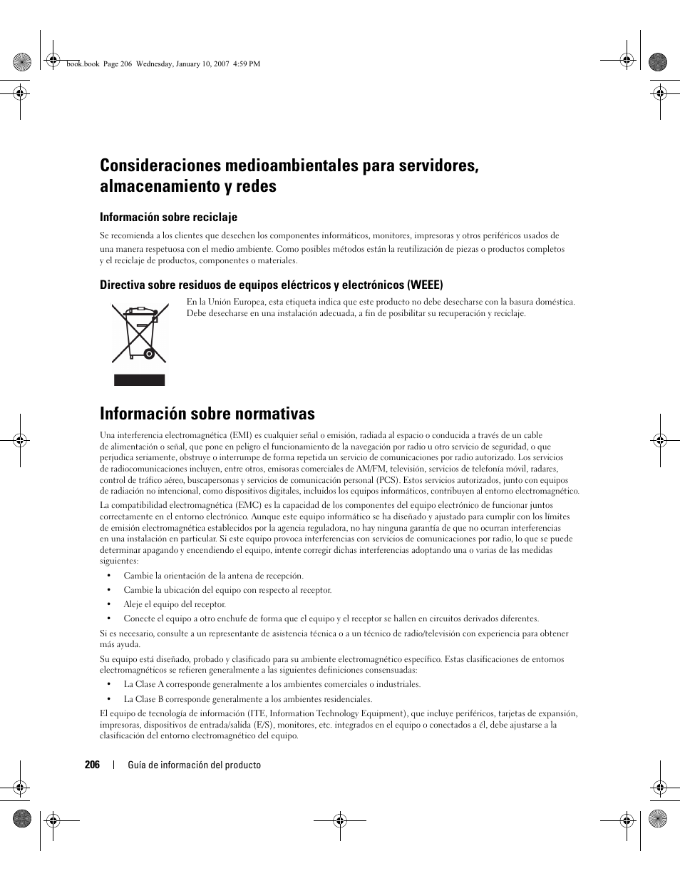 Información sobre normativas, Información sobre reciclaje | Dell ECX User Manual | Page 208 / 222