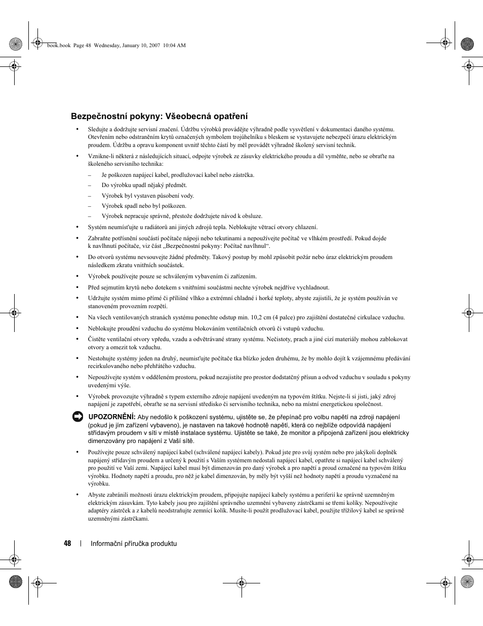 Bezpečnostní pokyny: všeobecná opatření | Dell ECX User Manual | Page 50 / 222