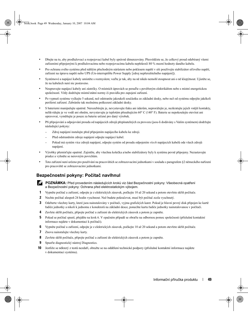 Bezpečnostní pokyny: počítač navlhnul | Dell ECX User Manual | Page 51 / 222