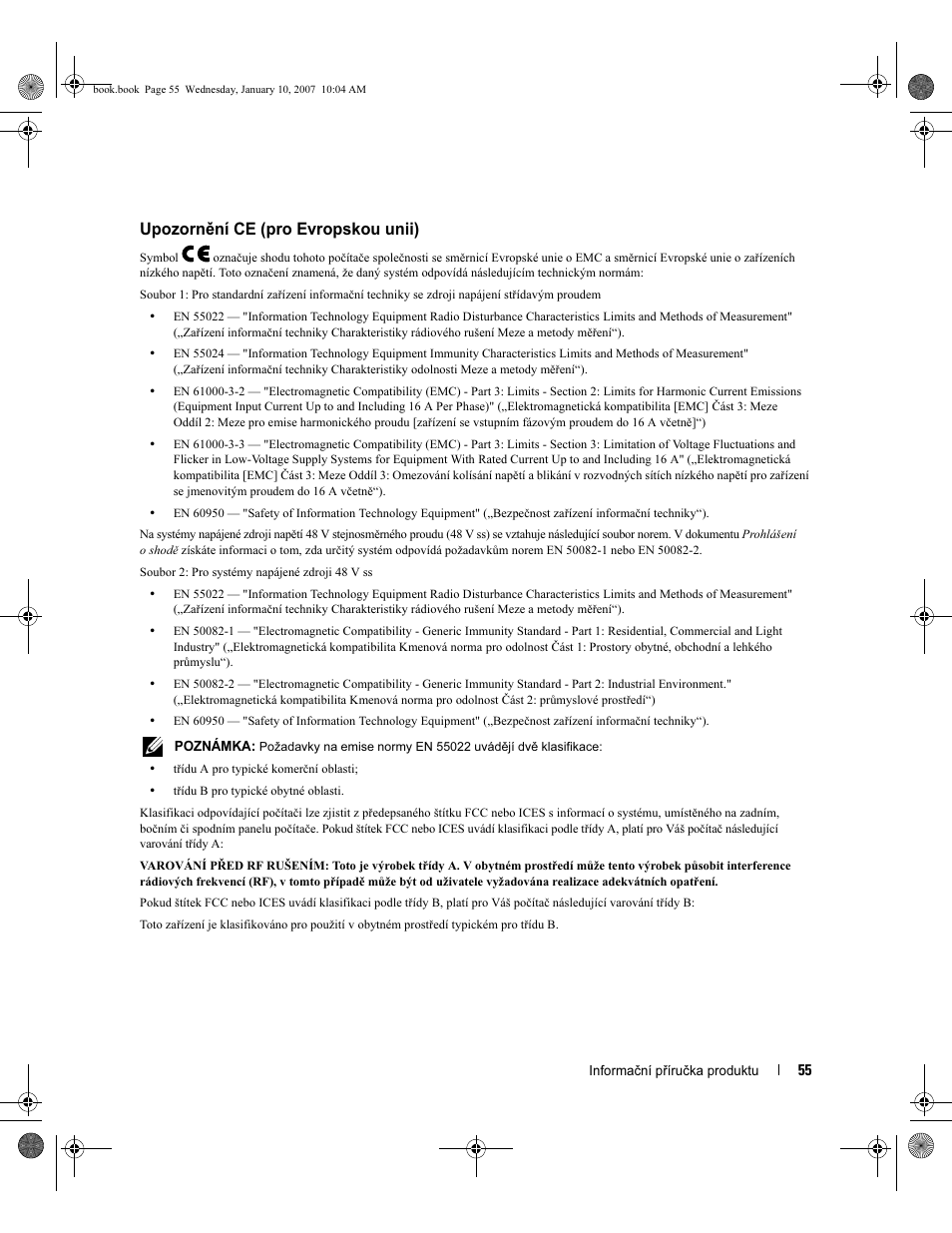 Upozornění ce (pro evropskou unii) | Dell ECX User Manual | Page 57 / 222