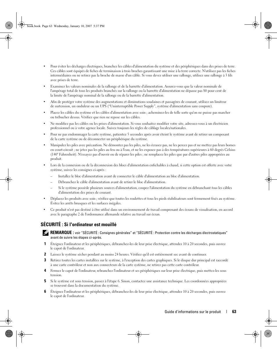 Sécurité : si l'ordinateur est mouillé | Dell ECX User Manual | Page 65 / 222