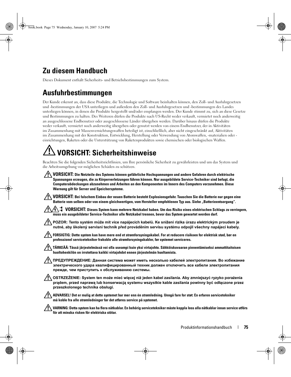 Zu diesem handbuch, Ausfuhrbestimmungen, Vorsicht: sicherheitshinweise | Dell ECX User Manual | Page 77 / 222