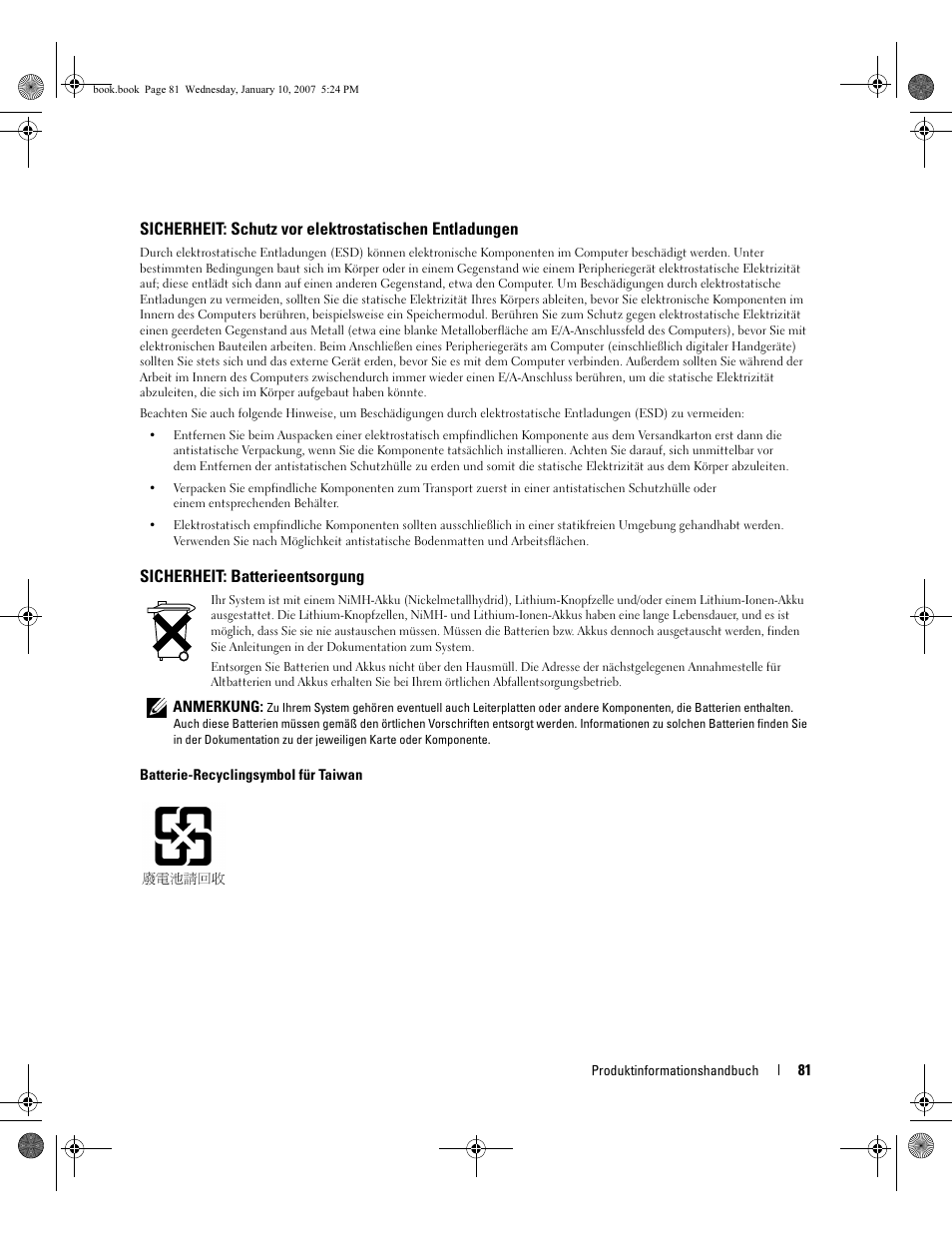 Sicherheit: batterieentsorgung | Dell ECX User Manual | Page 83 / 222