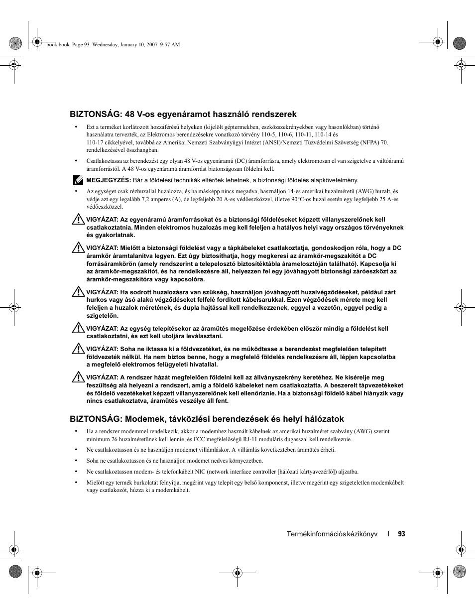 Biztonság: 48 v-os egyenáramot használó rendszerek | Dell ECX User Manual | Page 95 / 222