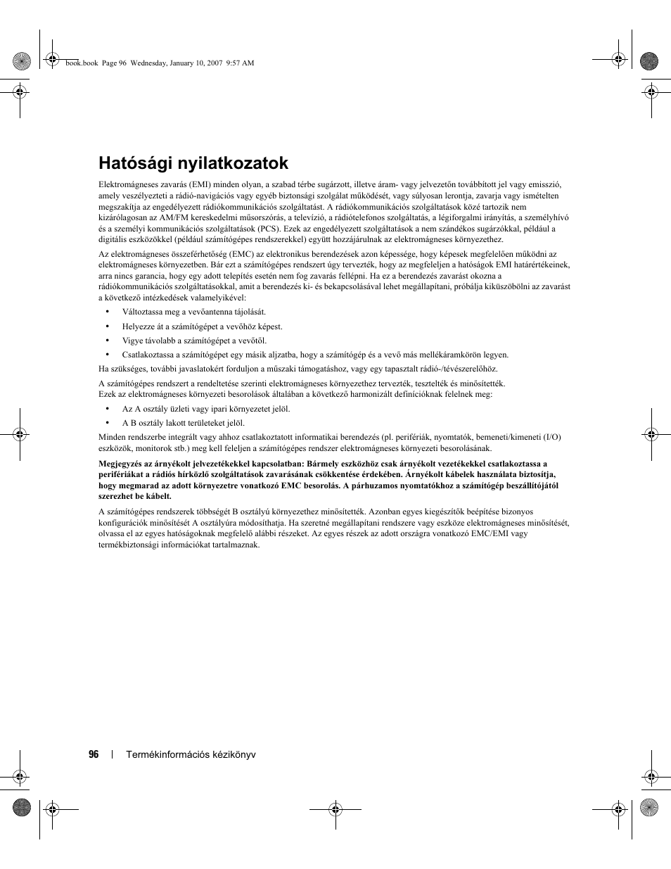 Hatósági nyilatkozatok | Dell ECX User Manual | Page 98 / 222