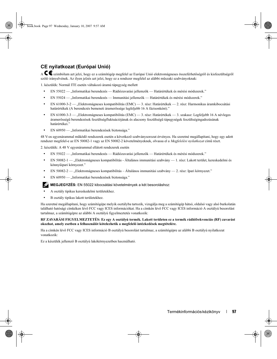 Ce nyilatkozat (európai unió) | Dell ECX User Manual | Page 99 / 222