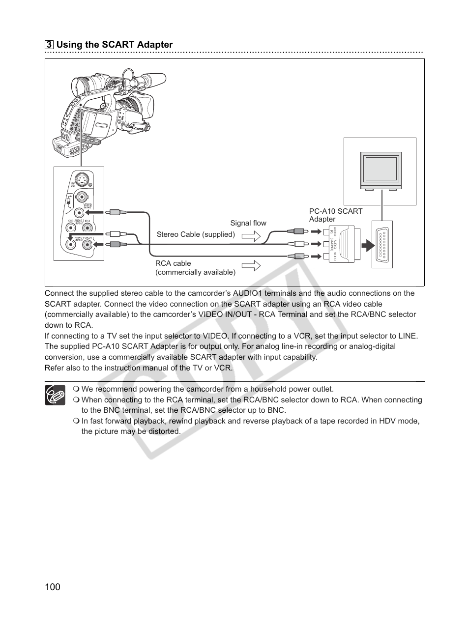 100 using the scart adapter | Canon XLH1 User Manual | Page 100 / 157