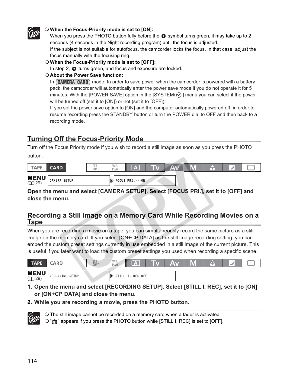 Turning off the focus-priority mode | Canon XLH1 User Manual | Page 114 / 157