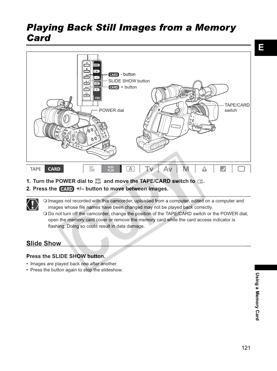 Slide show | Canon XLH1 User Manual | Page 121 / 157