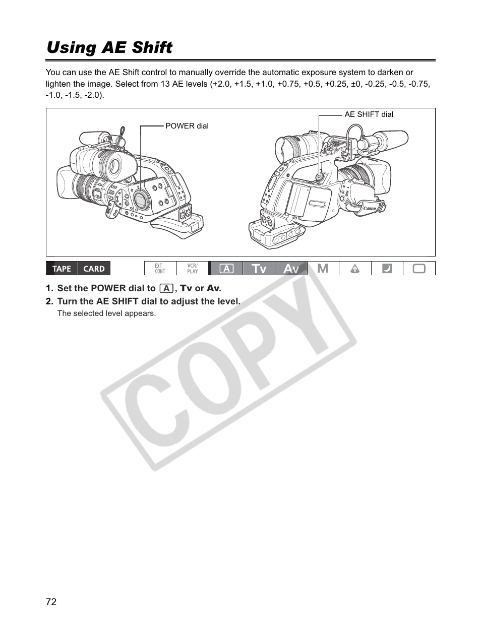 Using ae shift | Canon XLH1 User Manual | Page 72 / 157