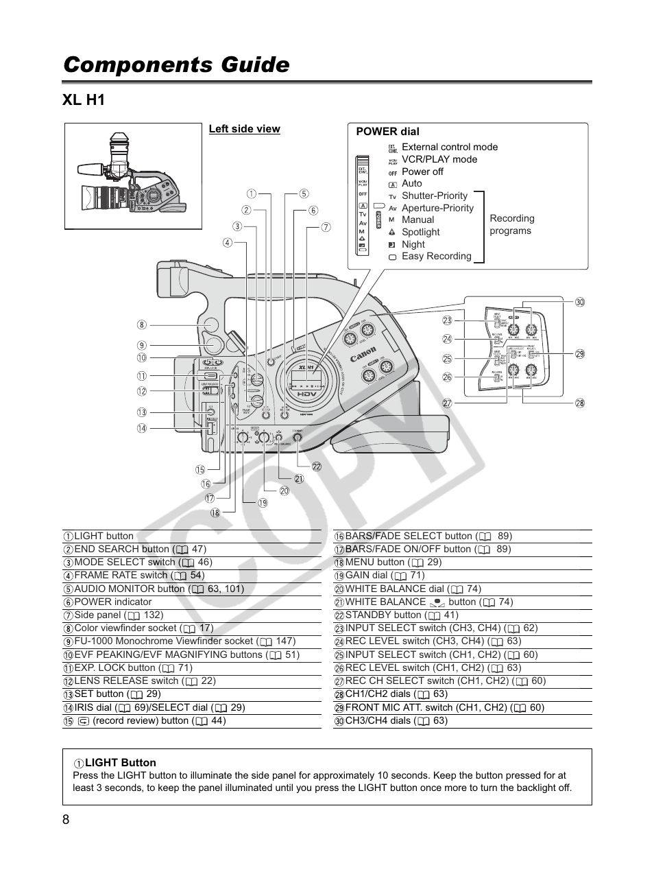 Components guide, Xl h1 | Canon XLH1 User Manual | Page 8 / 157