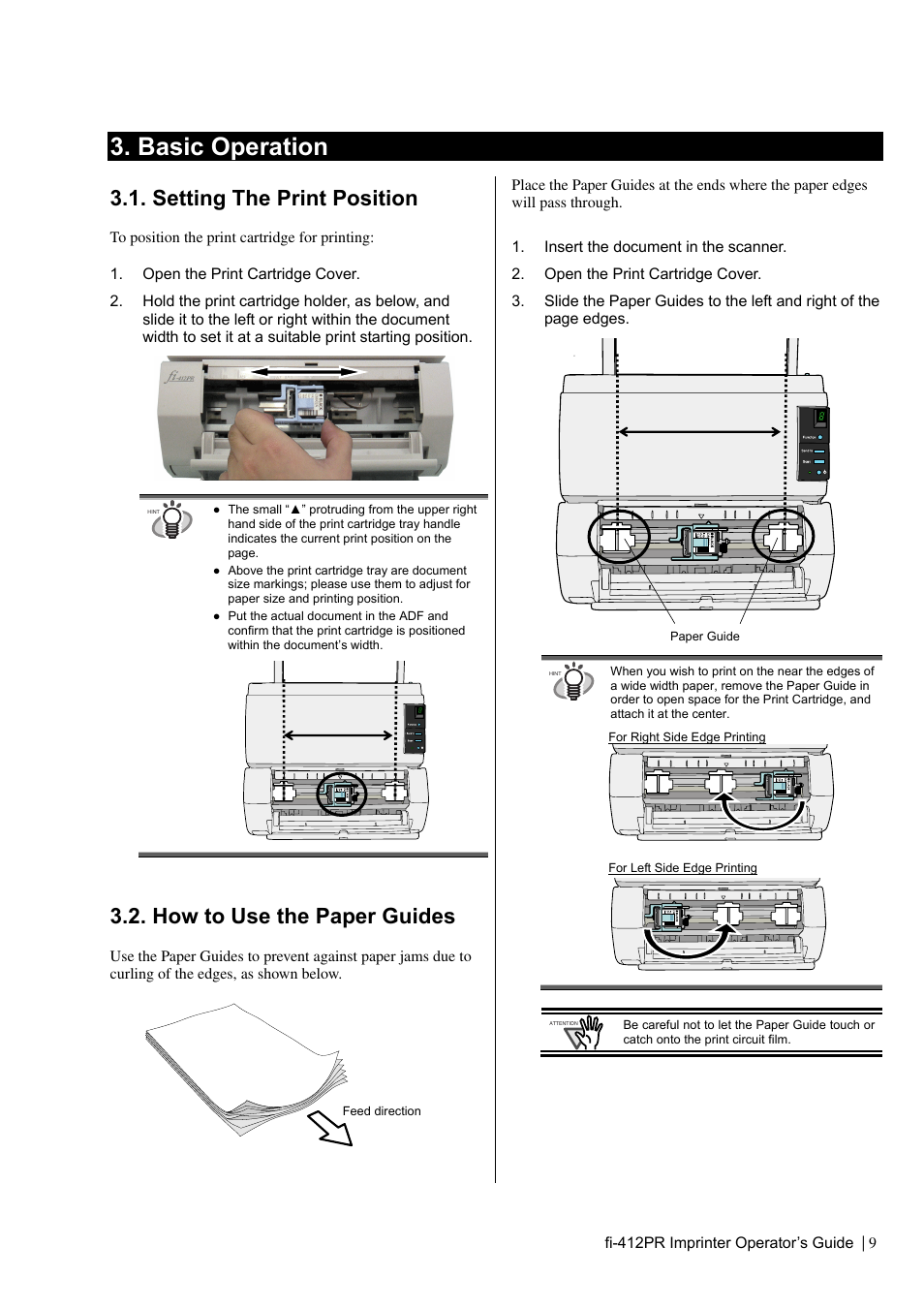 Basic operation, Setting the print position, How to use the paper guides | Dell fi-412PR User Manual | Page 13 / 128