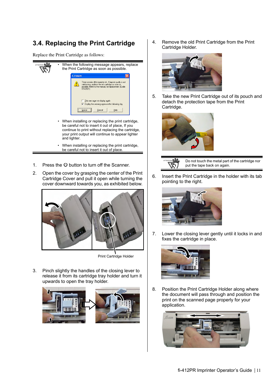 Replacing the print cartridge | Dell fi-412PR User Manual | Page 15 / 128