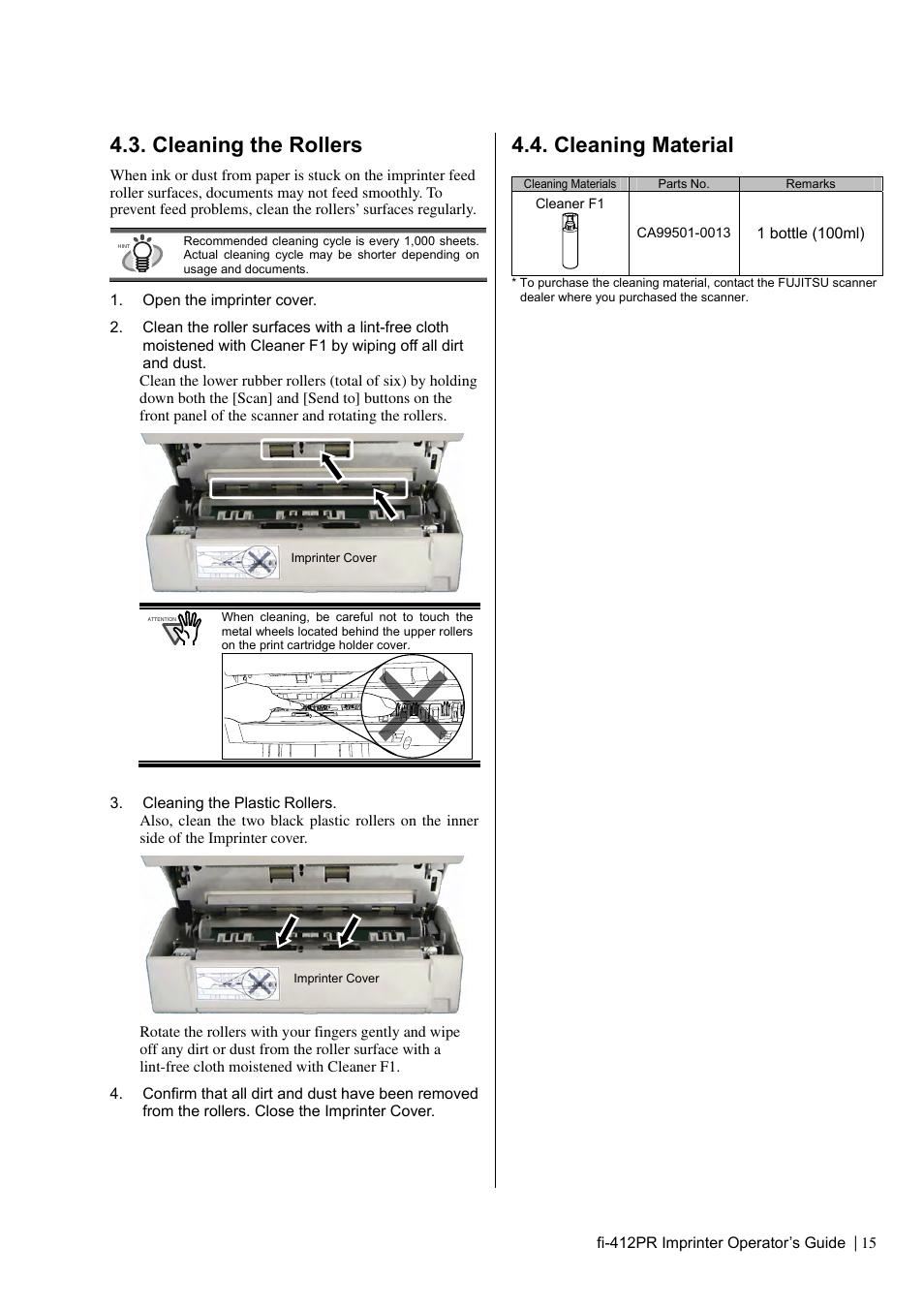 Cleaning the rollers, Cleaning material | Dell fi-412PR User Manual | Page 19 / 128