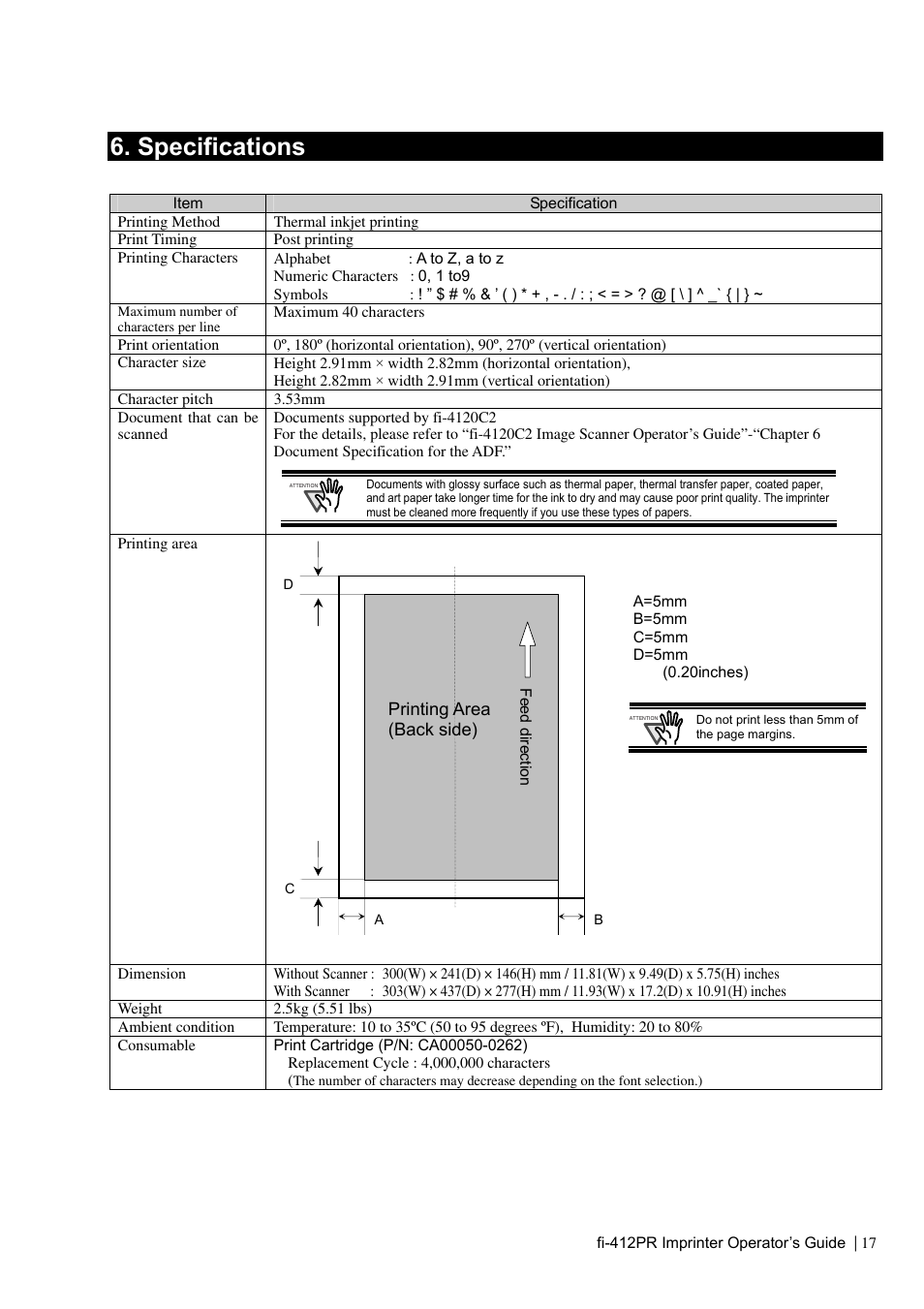 Error messages, Specifications | Dell fi-412PR User Manual | Page 21 / 128