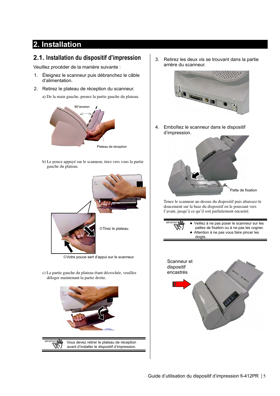 Installation, Installation du dispositif d’impression | Dell fi-412PR User Manual | Page 29 / 128