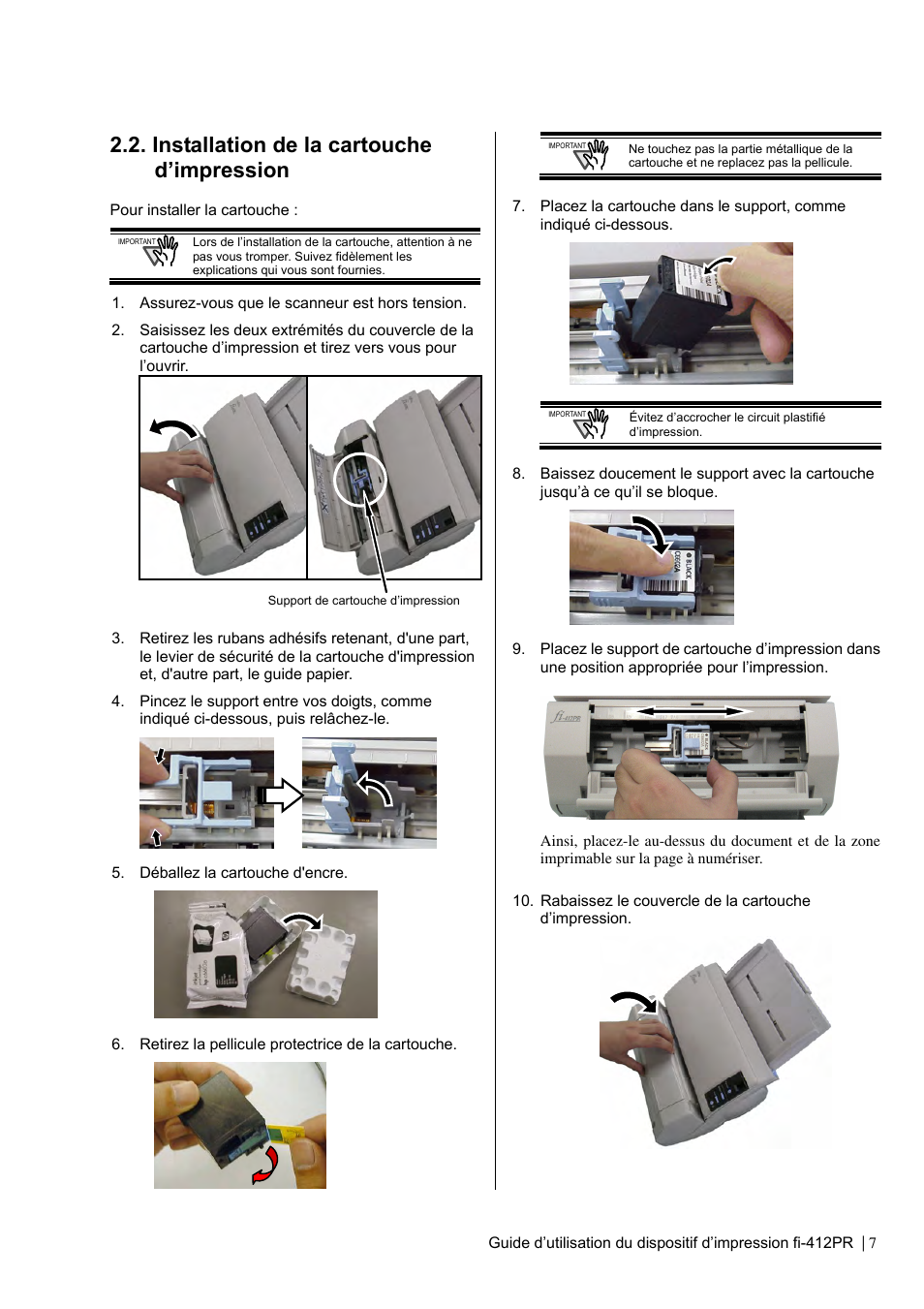 Installation de la cartouche d’impression | Dell fi-412PR User Manual | Page 31 / 128