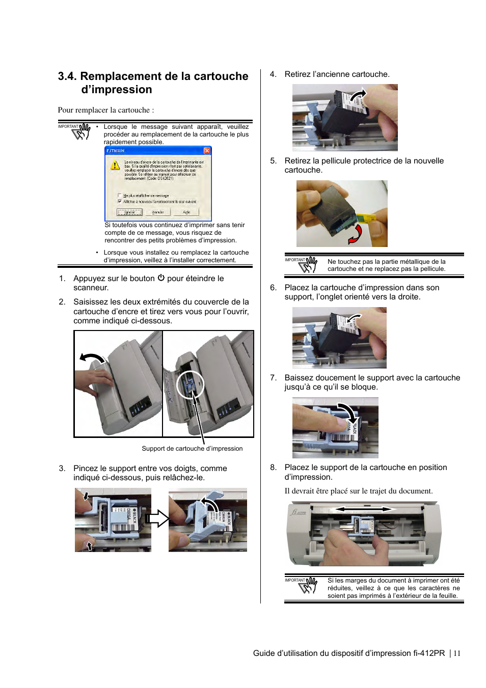 Remplacement de la cartouche d’impression | Dell fi-412PR User Manual | Page 35 / 128