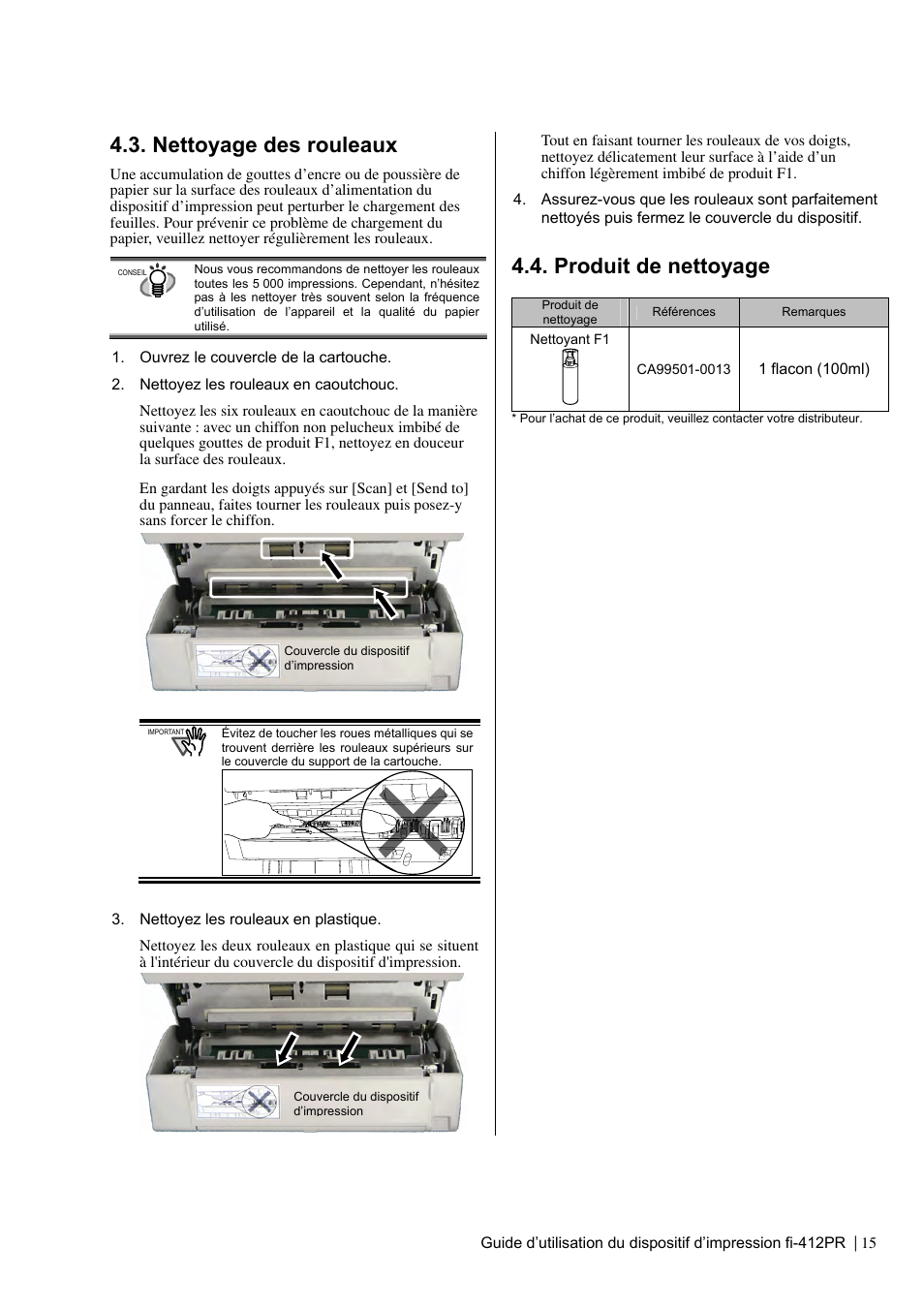 Nettoyage des rouleaux, Produit de nettoyage | Dell fi-412PR User Manual | Page 39 / 128