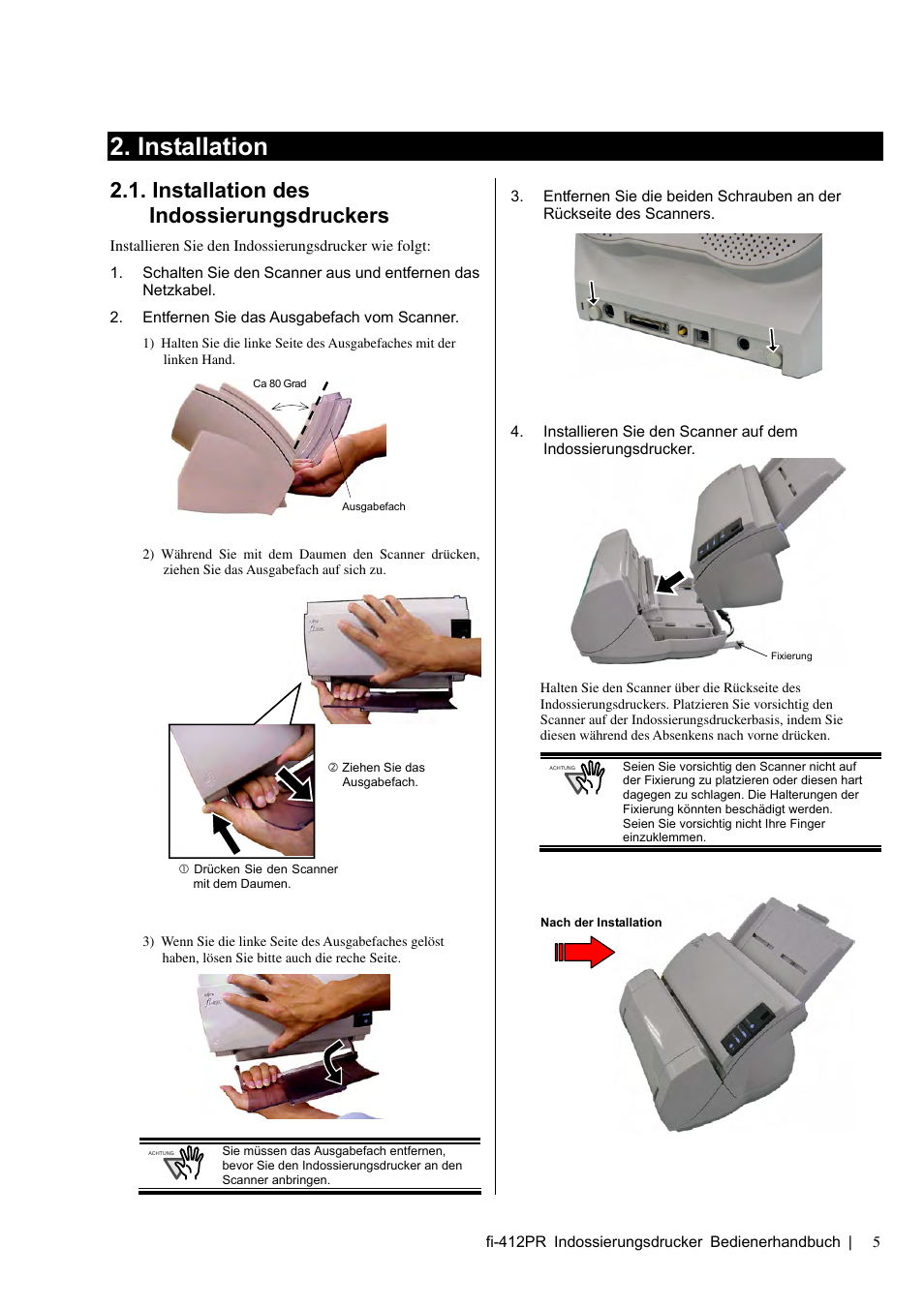 Installation, Installation des indossierungsdruckers | Dell fi-412PR User Manual | Page 49 / 128