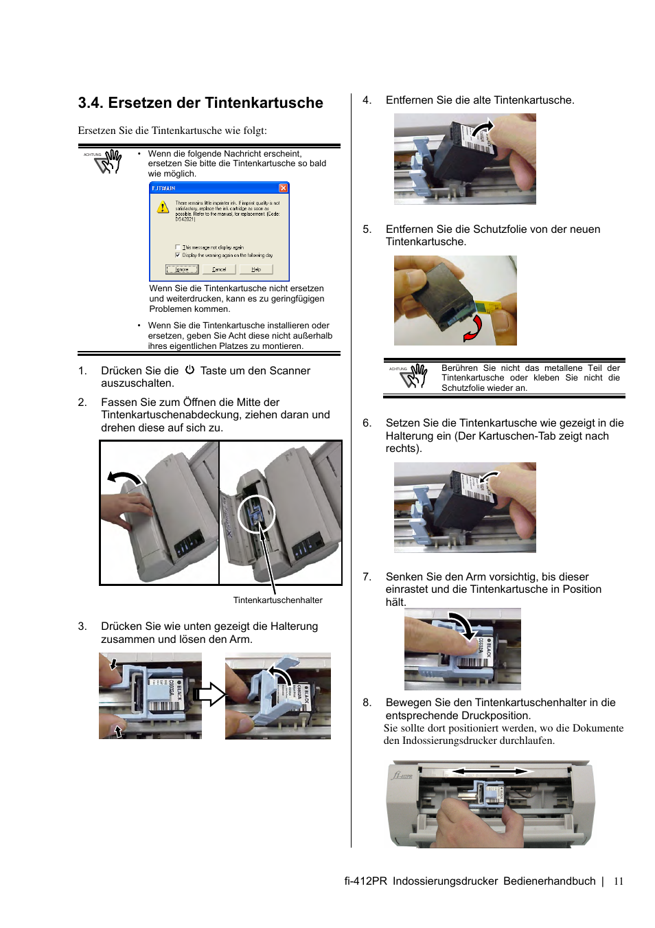 Ersetzen der tintenkartusche | Dell fi-412PR User Manual | Page 55 / 128